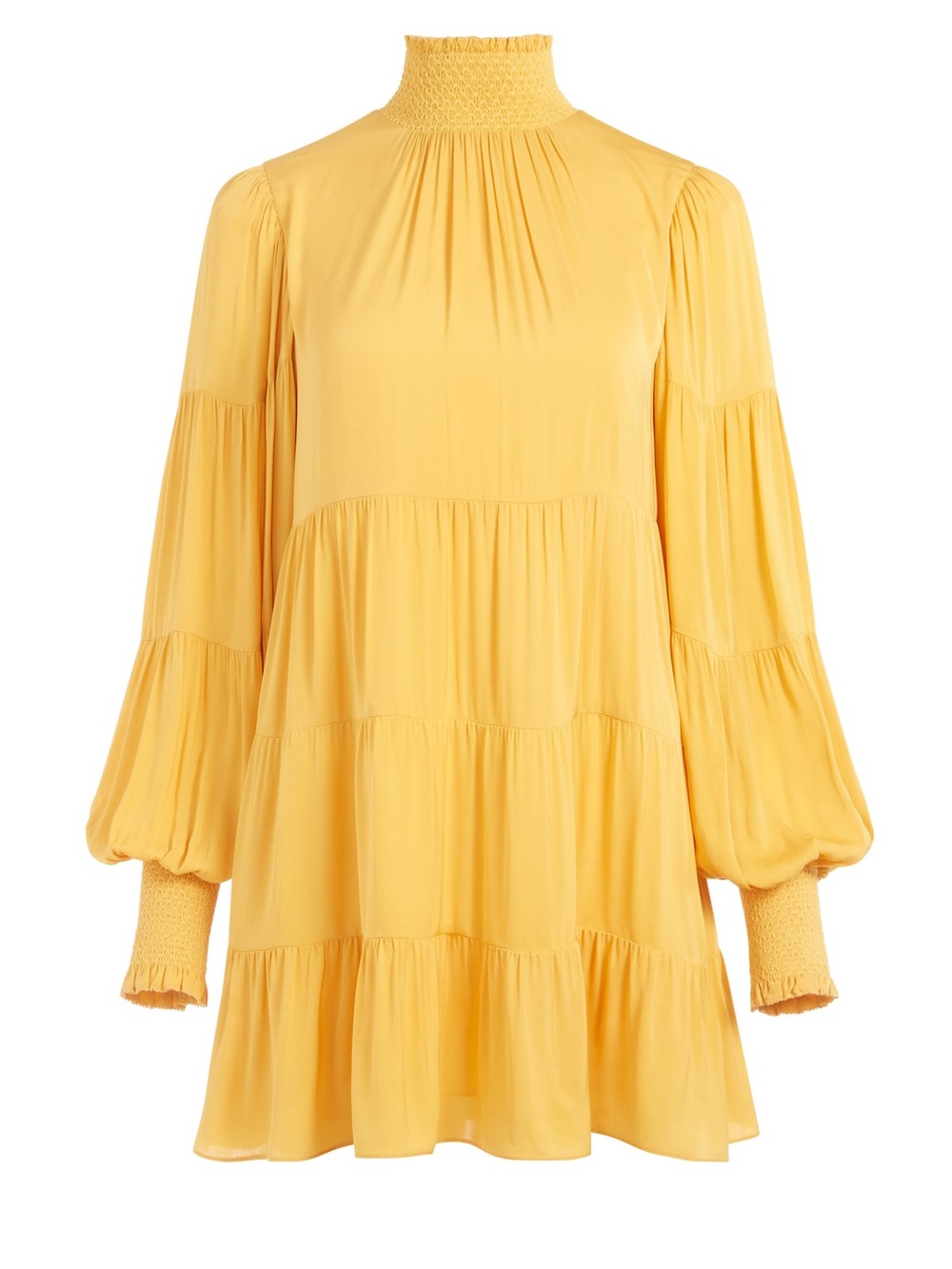NWT Alice + Olivia Yellow High-Neck Tiered Mini Dress 10 - Picture 5 of 16